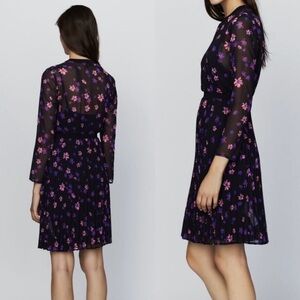 MAJE Floral Sheer Black and Purple Dress